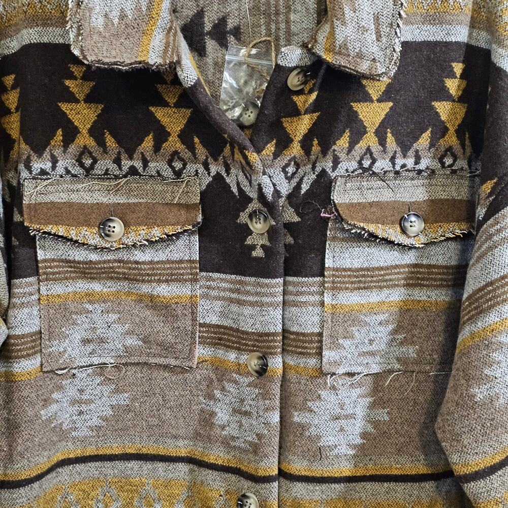 New In Southwestern Aztec Shacket Womens M Mustard Boho Western Jacket - Picture 6 of 7